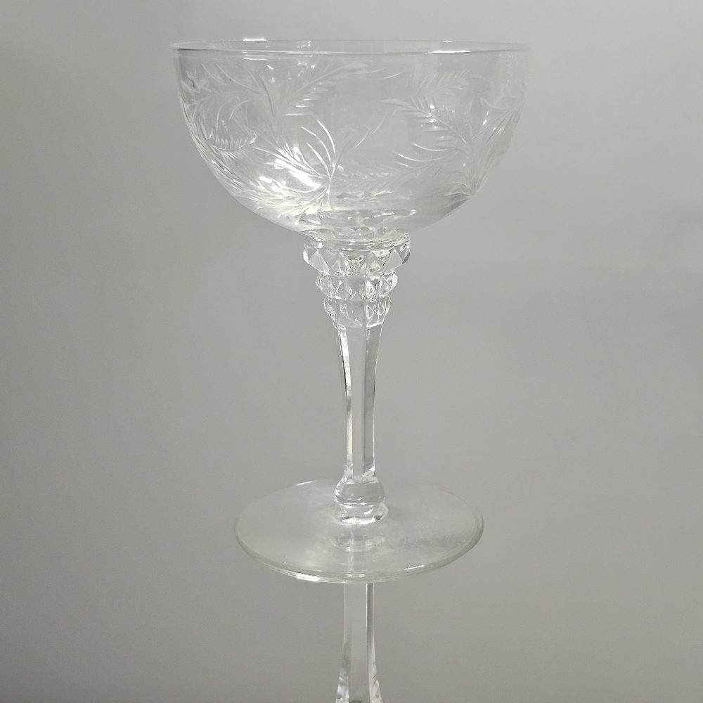 Set of 6 vintage etched crystal glasses